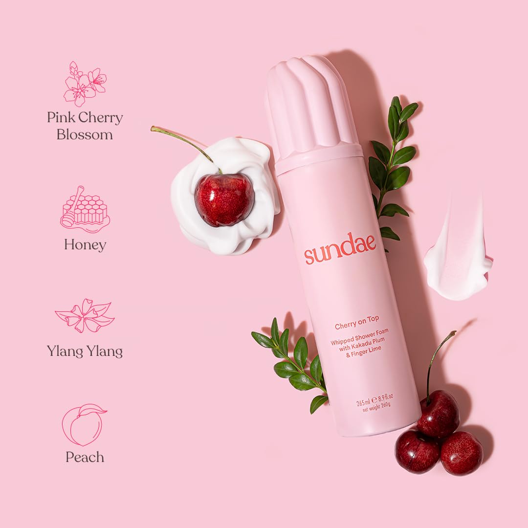 sundae Whipped Shower Foam Cherry on Top Foaming Body Wash 8.9 fl oz, 265ml with Kakadu Plum & Finger Lime
