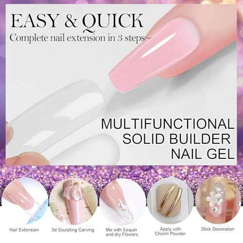 NAILGIL Solid Builder Gel For Nails 4 Colors, White Clear Nude Pink 3D Flower Nail Art Sculpture Extension Gel Non-Sticky Hand Sock Off UV LED Salon DIY at Home-60g/2.1oz
