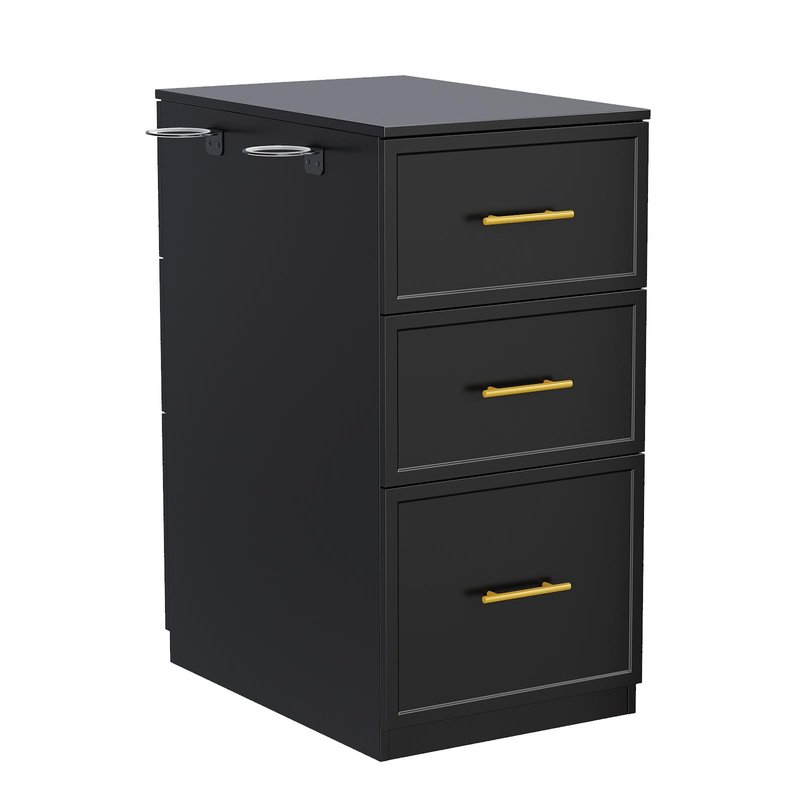 OmySalon Salon Stations for Hair Stylist, Double-Sided Barber Station with 6 Drawers & 2 Dryer Holders, Modern Hair Styling Cabinet for Beauty Salon Barbershop, Black