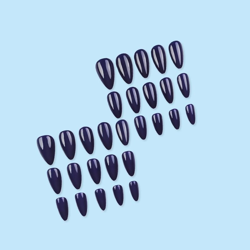 Navy Blue Press on Nails Medium Almond Dark Royal Fake Nails with Royal Blue Design Solid Colour Acrylic False Nail Artificial Stick on Nail for Women 24Pcs