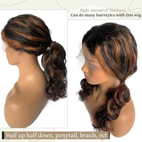 Licoville 22 Inch Highlight Ombre Lace Front Wig Human Hair Loose Wave Lace Front Wigs 1b/30 Black Brown Highlight Loose Curly Wigs Human Hair for Black Women 180% Density Middle Part Pre Plucked