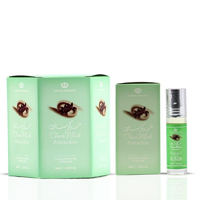 Al-Rehab Choco Musk Pistachio Perfume Oil Roll-On - 6ml (0.2 oz) | Nutty Gourmand Fragrance with Pistachio, Chocolate & Vanilla | Sweet, Creamy & Addictive | Long-Lasting Scent (Box of 6)