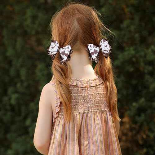 2 Pack 3.5-Inch Glitter Sparkly Brown Cow Hair Bow Clips for Western Cowgirls Cute Moo Cow Alligator Hairpins Barrettes Toddler Teens Women Kids Birthday Party Decorations Gift