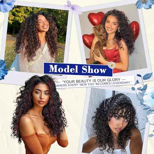 18 Inch Curly Wavy Clip in Hair Extensions 4PCS,QGZ Heat-Stylable Synthetic Lace Weft Extensions for Women, Black for Daily & Party Wear