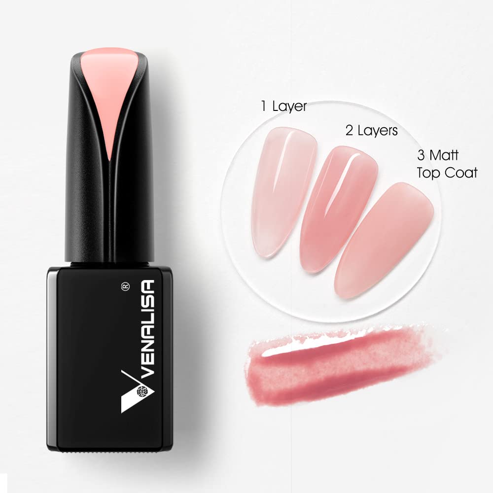 VENALISA 15ml Jelly Pink Gel Nail Polish, Neutral Jelly Nude Pink Gel Polish Sheer Pink Translucent Color Soak Off UV LED Nail Gel Polish Nail Art Starter Manicure Salon DIY at Home, 0.53 OZ