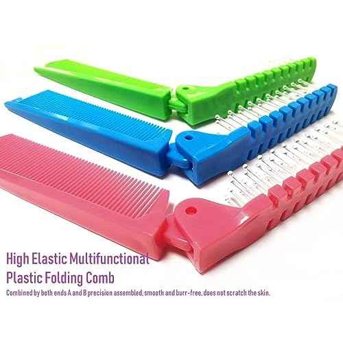 3pcs Hair Brush Set - Folding Travel Brush, Fine Tooth Pocket Comb, Massage Head & Baby Braiding Brush for Kids and Adults in Green/Pink/Blue
