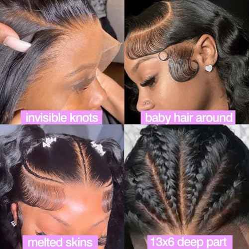 28 Inch Water Wave Lace Front Wigs Human Hair 13x6 HD Lace Frontal Wigs Pre Plcked Deep Part Curly Wig for Women 200% Density Water Wave Lace Front Wigs With Baby Hair