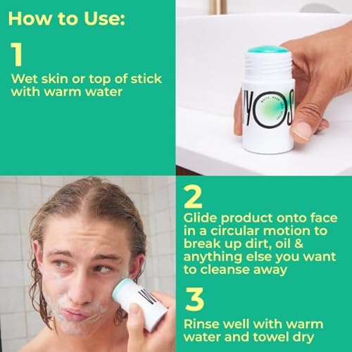 WYOS Face Cleanser Stick 3 Pack, Travel Friendly No Leaks, Vegan, Cruelty Free, Sulfate Free, Paraben Free, Safe For Sensitive Skin, Hydrating Glycerin Enriched Facial Wash