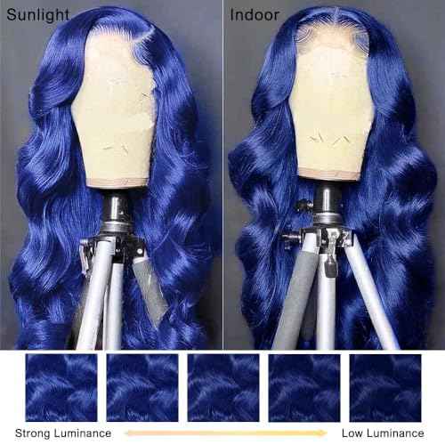 Blue Lace Front Wigs Human Hair Pre Plucked 180% Density Dark Blue Wig Human Hair Body Wave wear and Go Glueless Wigs for Women Navy Blue 13x4 HD Lace Frontal Wig Human Hair for Women 20 Inch