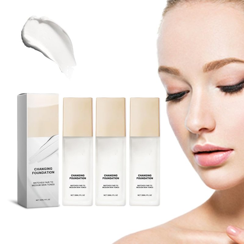 Skiennix Color Changing Foundation - Adapts to Mature Skin Tone | Buildable Light to Medium Coverage, 12-Hour Wear, Natural Dewy Finish (3 Pcs)