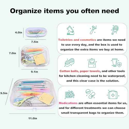 Clear Hard Shell Zipper Case,3PCS Transparent Clear Laser Zipper Pouches,Hard Side Plastic Case Set,Portable Travel Storage Organizer Bins