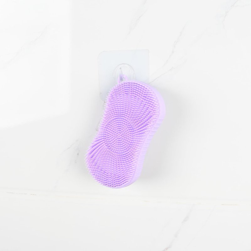 Silicone Body Scrubber, Double Sided Exfoliating Brush with Soft Flexible Bristles, Scalp Massage and Shampoo Tool with Hanger Loop (Lavender)