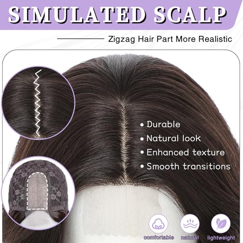MORICA Dark Brown Wigs for Women 18 Inch Middle Part Medium Length Short Curly Wavy Wigs,Natural Synthetic Hair Womens Wigs for Daily Party/Halloween Use£¨18inch£¬Dark Brown£©