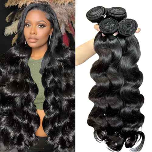 12A Human Hair Bundles 14 16 18 20 Inch Body Wave 100% Unprocessed Hair 4 Bundles Deals Extensions Quick Weave Human Hair Natural Black Color