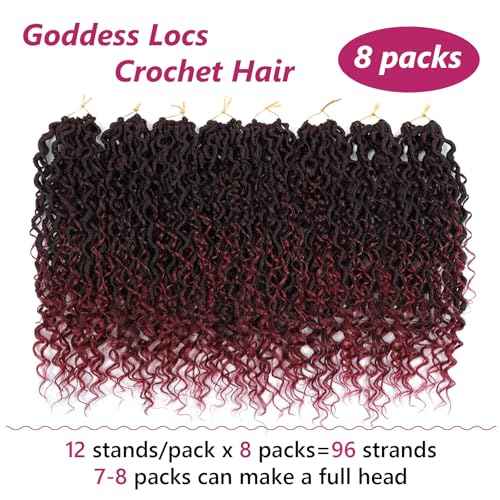 24 Inch Goddess Locs Crochet Hair 8 Packs Faux Locs Crochet Hair for Black Women 1B/Bug Pre Looped River Locs Crochet Hair with Curly Ends