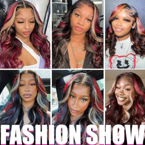 13x6 Burgundy Lace Front Wigs Glueless Pre Plucked Red Blonde Highlight Omber Lace Front Wigs 180% Density Wear and Go Wigs 22Inch