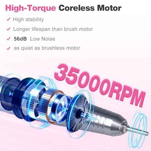 Professional Portable Nail Drill, 2-in-1 AZ GOGO 35000RPM Rechargeable Electric Cordless Nail Drills for Acrylic Gel Nails - Updated Coreless Motor Quieter, High Efficiency for Salon Level Pro E-File