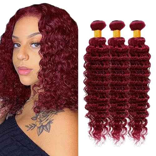 Brazilian Human Hair Bundles Burgundy 99J 20 22 24 Inch Deep Wave Bundles Human Hair 12A Unprocessed Virgin Quick Weave Sewn in Hair for Black Women