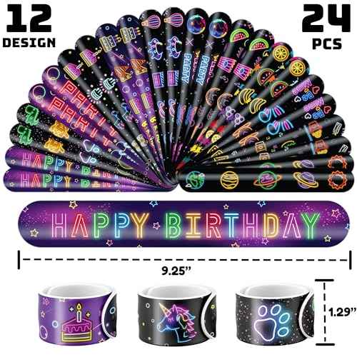 72 PCS Neon Party Set - 48 Neon Temporary Tattoos, 24 Slap Bracelets Wristbands - Fun Glow Party Supplies for Birthday, Baby Shower, Classroom Rewards, Decorations & Gifts for Kids