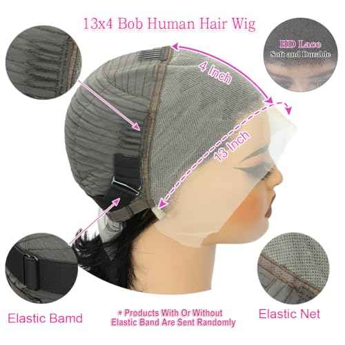12 Inch Bob Wig Human Hair 200 Density 13x4 HD Transparent Lace Front Wigs Human Hair Pre Plucked Short Bob Glueless Straight Wigs for Women Natural Color