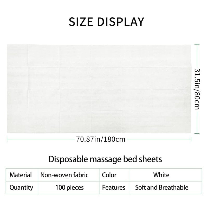 Disposable Bed Sheets - Non-Woven Fabric Massage Table Covers | 100PCS, 71" x 31", Ideal for Spa & Salon