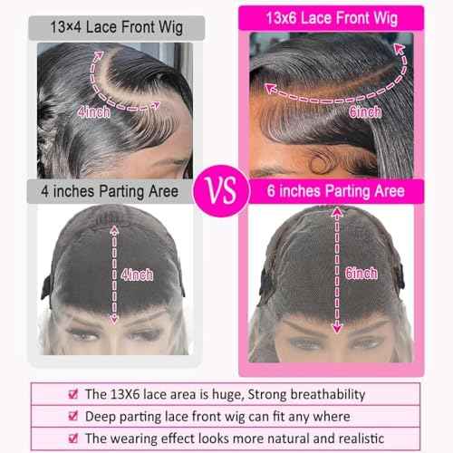 13x6 Deep Wave Wigs Human Hair Deep Wave Lace Front Wigs Human Hair 200% Density HD Lace Frontal Wigs for Balck Women Pre Plucked Glueless Deep Curly Wig Natural Black (28 Inch)