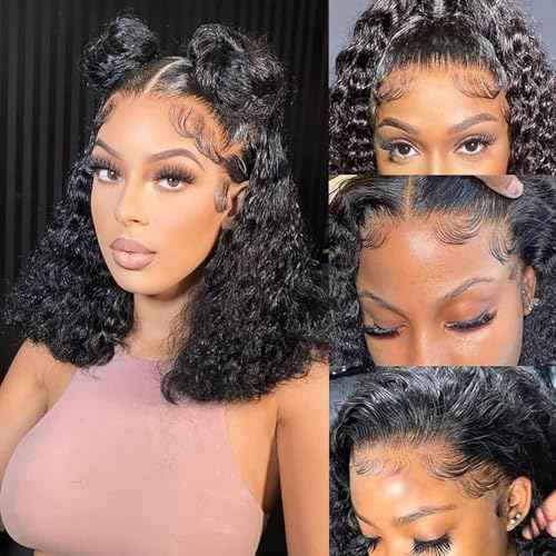 Bob Wig Human Hair 13x6 Deep Wave HD Lace Front Wigs Human Hair 250% Density Bob Curly Lace Frontal Wigs Brazilian Virgin Human Hair Wigs Pre Plucked with Baby Hair (Natural Color,8Inch)