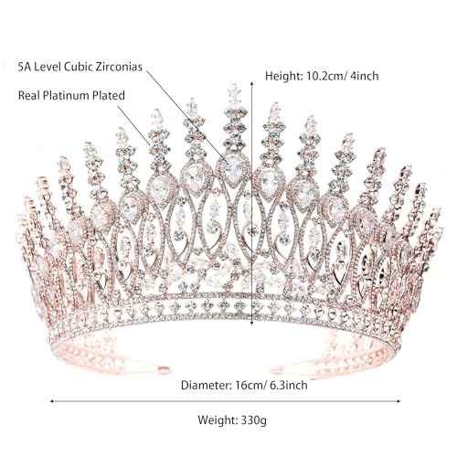 QXMYOO Tall Wedding Tiaras for Bride Large Queen Crowns 5A Cubic Zirconia Princess CZ Bridal Headband for Bride Party Big Pageant Crown for Women Huge Crystal Headpiece Bridal Hair Accessories