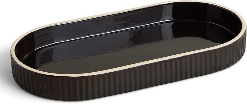 Preston Lane Signature Ceramic Tray – Handmade in Portugal with Fluted Edges & Hand-Painted Trim – Decorative Organizer or Home Accent, Large, Ink 12.3 x 6 x 1.3