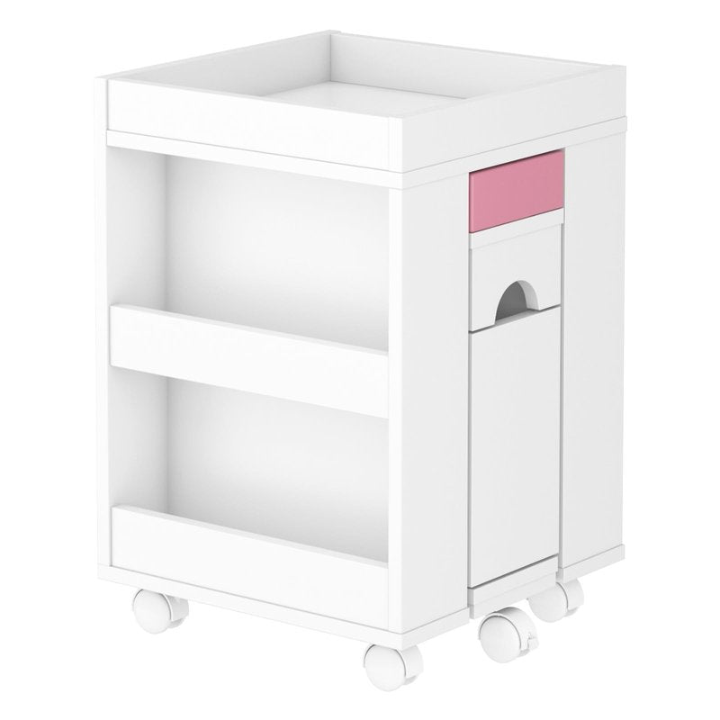 HolaiNail Pedicure Trolley Cart with Foot Rest, Extendable Pedicure & Manicure Station for Nail Tech, Mobile Pedicure Foot Stool Stand with Rolling Wheels, Shelves, Cabinet for Polish & Oil, 26.3" L