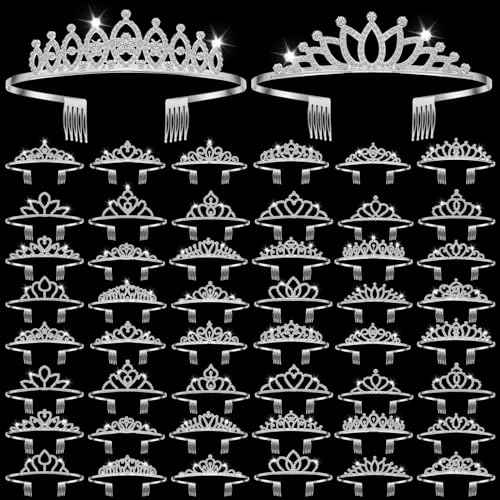 Riceshoot 50 Pcs Tiara Crowns Bulk for Women Crystal Princess Tiara Queen Rhinestone Crown with Comb Silver Bridal Wedding Headband for Women Prom Birthday Party Hair Accessory