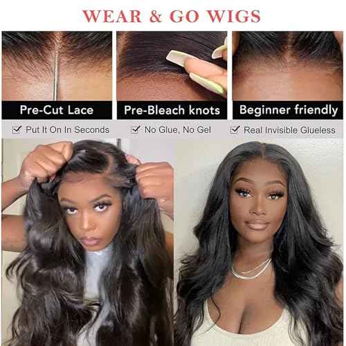 30 Inch 13x4 Lace Front Wigs Human Hair 180% Density Real Human Hair Wig Body Wave HD Lace Frontal Wigs Pre Plucked Transparent Lace Natural Black for Women