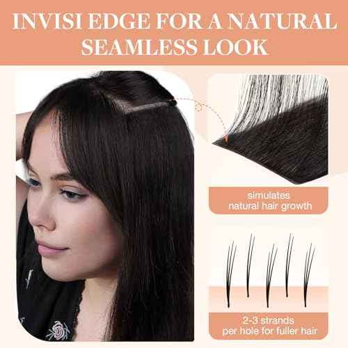 GOO GOO Invisi Edge Clip in Hair Extensions 16inch 130g 7Pcs Injected Seamless PU Clip in Hair Extensions, Virgin Real Human Hair, 2 Dark Brown