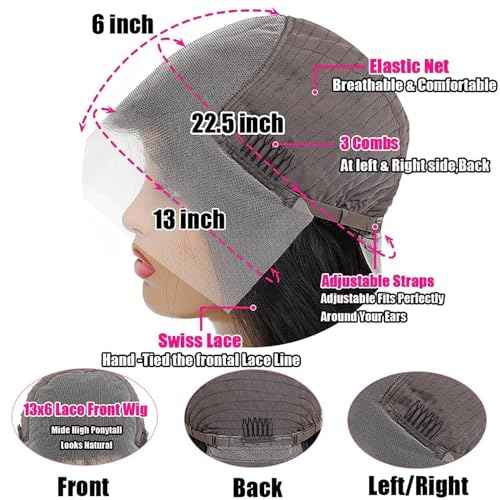 Straight Lace Front Wigs Human Hair Pre Plucked 13x6 Lace Front Wigs Human Hair Wigs for Black Woman Brazilian Frontal Wigs Human Hair Glueless Wigs Human Hair Natural Color 18 Inch