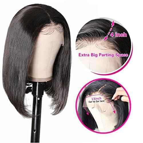 14 inch Short Bob Wigs 13x4 Frontal Bob Transparent Lace Front Wigs Human Hair Pre Plucked Brazilian Virgin Hair Wigs for Black Women Natural Black