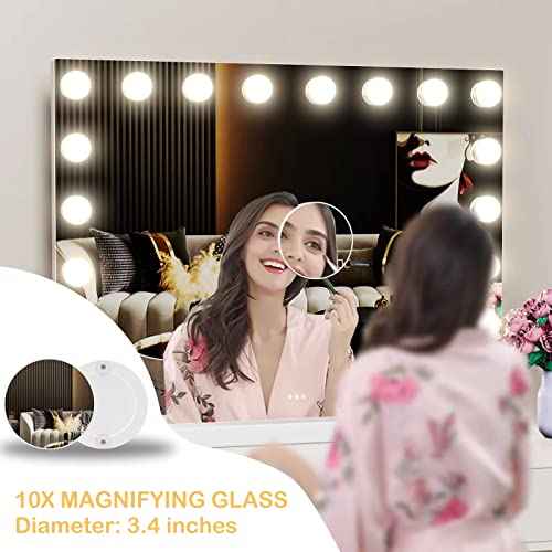 Vanity Mirror with Lights, 32 x 24 Tabletop Hollyhood Makeup Mirror, Hollywood Lighted Mirror with 18 Dimmable LED Bulbs,3 Colors Modes,Touch Control,Metal Frame,