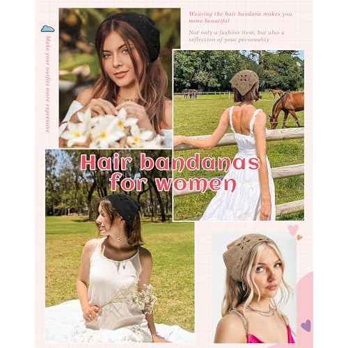 HAIMEIKANG Floral Crochet Hair Bandanas Headscarf 2 PCS Women Hair Scarf Daisy Headband Vintage Head Kerchief for Girls