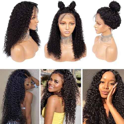 13x6 Deep Wave Lace Front Wigs Human Hair HD Lace Front Wigs for Black Women Pre Plucked Brazilian Deep Curly Human Hair Wig 180% Density Glueless Frontal Wigs (22 Inch)