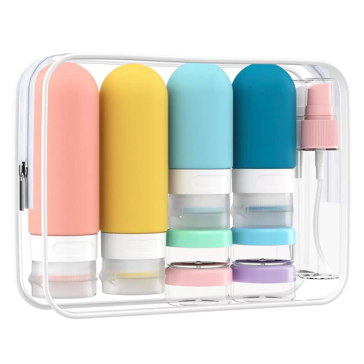 Tonater 17 Pack Travel Bottles for Toiletries, TSA Approved Leak Proof Silicone Travel Containers for Toiletries with Label-Dopamine Color