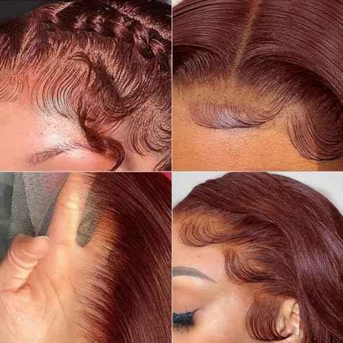 Reddish Brown Bob Wig Human Hair 13x4 Color Straight Lace Front Wigs Human Hair Bob 180% Density Short Brown Lace Front Wigs Human Hair Per Plucked with Baby Hair£¨33# Brown Bob Wig 14inch£©