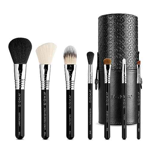 Sigma Beauty Makeup Brush Set ? 7-Piece Travel Makeup Brushes for Flawless Application of Foundation Makeup, Blending, Contour, Eyeshadow & Brow Makeup ? Compact & Stylish Carrying Case (8 pcs)