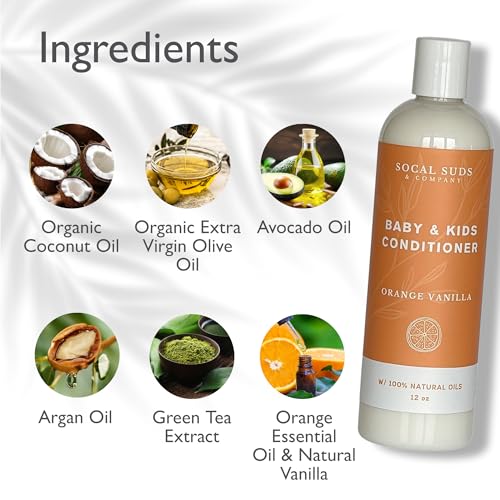 SoCal Suds & Company - Organic Baby & Kids Conditioner - Gentle Natural Ingredients, Vitamin Rich Organic Oils for Babies and Kids Sensitive Scalp - Orange Vanilla, 12oz - 2 Pack
