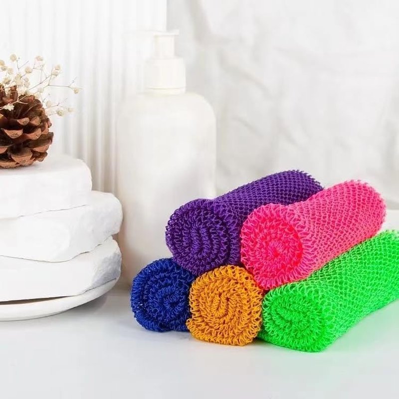African Exfoliating Net Sponge Set - Long Bath Scrubber for Smooth Skin | 63" Stretches (Blue & Purple)