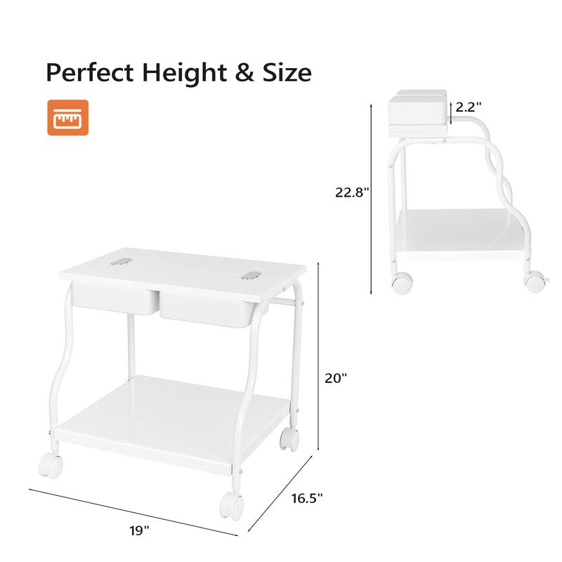 OmySalon Pedicure Cart Foot Bath Trolley, Portable Salon Nail Esthetician Rolling Cart, Adjustable Manicure & Foot Massage Stool w/PU Cushion, Locking Wheels, for Spa, Salon & Home (White)