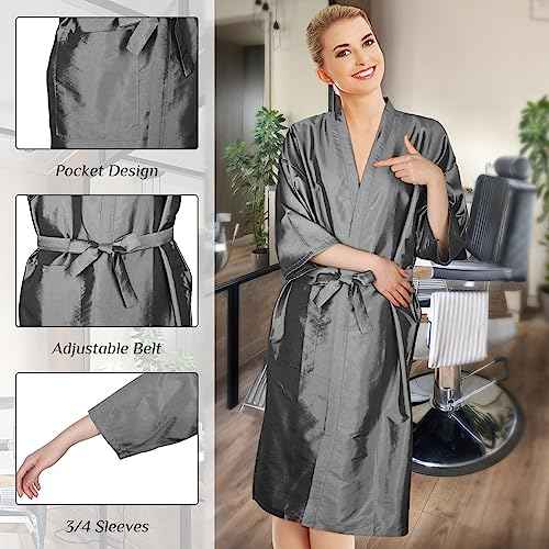 Leumoi 8 Pcs Salon Robes Hair Cape Salon Client Gown Robes Cape with Pockets for Clients Women (Gray)