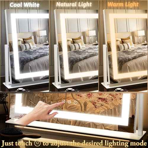 FENNIO Vanity Mirror with Lights 22''x18'' Makeup Mirror with Lights,Lighted Makeup Mirror with 10X Magnification and USB£¬Smart Touch Screen with 3-Color Lighting,Dimmable£¨Square White£©