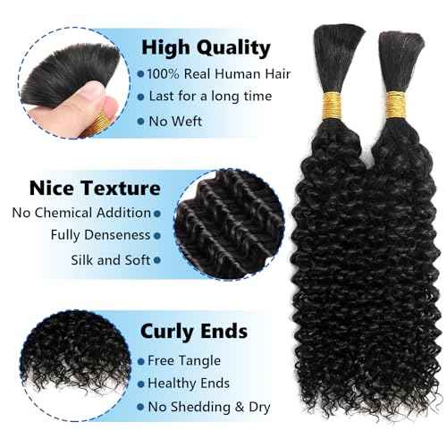Human Braiding Hair 24 inch 110g Jerry Curly 12A Real Human Hair Boho Human Hair For Braiding No Weft 2 Braids Per Pack Wet and Wavy Human Hair Braiding Hair Natural Black