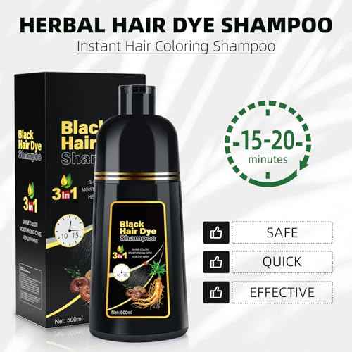 Black Hair Dye Shampoo 3 in 1 for Gray Coverag Color Shampoo for Women/Men Instant Herbal Semi Permanent champu para canas