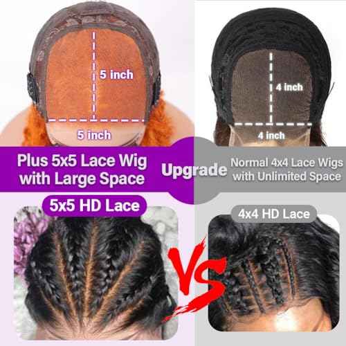 UCUVIC Wear And Go Glueless Wigs Human Hair Pre Plucked Pre Cut Curly 5x5 Deep Wave Bob Wig Human Hair Lace Front Closure Wigs For Black Women 200 Density Curly Wig Glueless Wear And Go Ginger 18 Inch