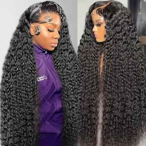 250 Density Deep Wave Lace Front Wigs Human Hair Curly Wig Wet and Wavy Lace Front Wigs Pre Plucked Frontal Wigs 22 Inch 100% Real Human Hair No Synthetic No Tangle No Shedding Triple Lifespan 3X